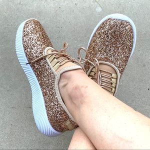Rose Gold Dusty Pink Glitter Bling Sneakers Tennis Shoes